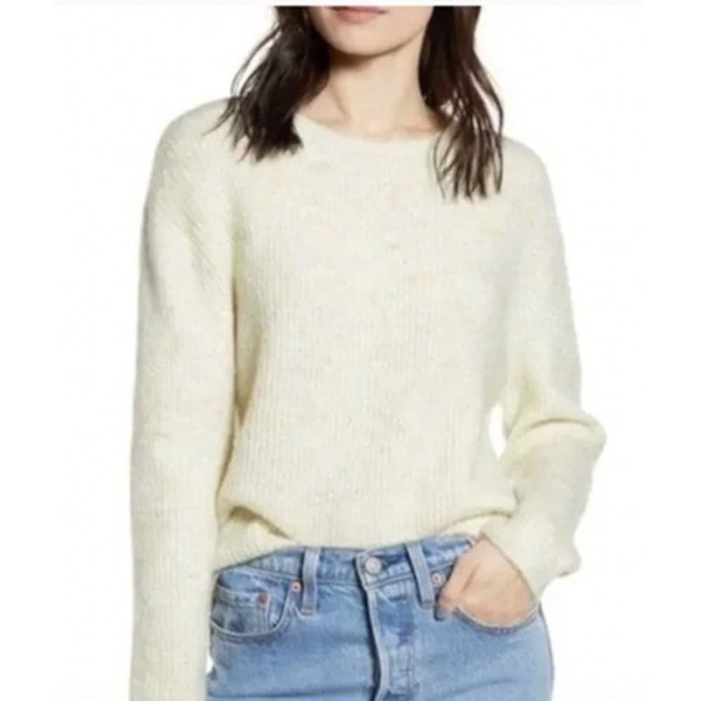 BP Sweater Womens Large Yellow Confetti Rainbow Speckled Knit Crewneck
